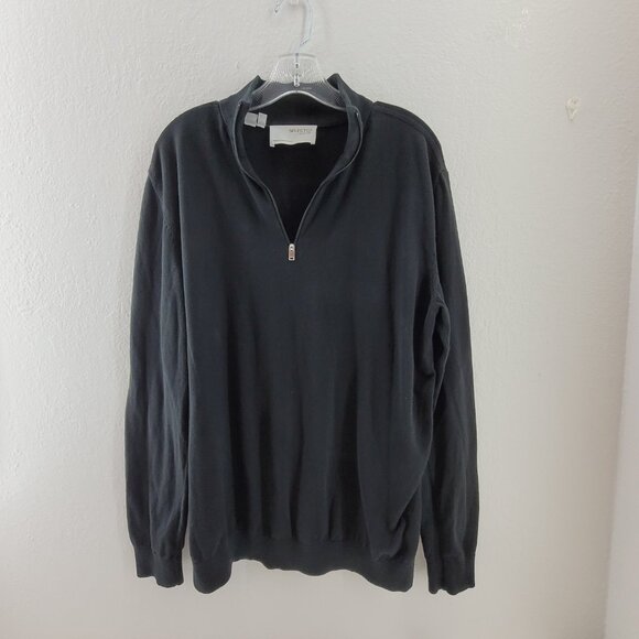 Men's XL 1/4 zip Pullover Cardigan Sweater Black Selected Homme 100% Cotton - Picture 3 of 16